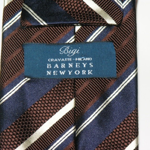 Bigi Silk Classic Width Maroon Blue Striped Repp Tie - Picture 6 of 6